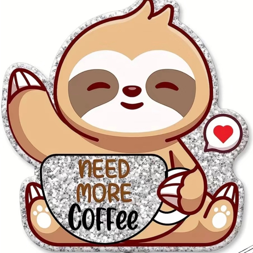 Badge Reel Need More Coffee Sloth Glitter Resin Name Tag Holder